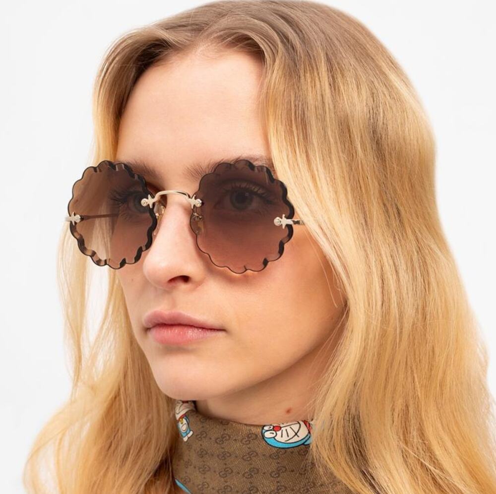 NEW Chloe CH0047S Rosie Scalloped Round Sunglasses in Brown